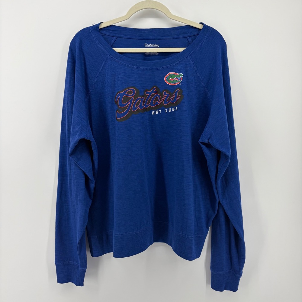 Captivating‎ Womens 2XL Royal Blue Florida Gators Long Sleeve Slub Knit Top